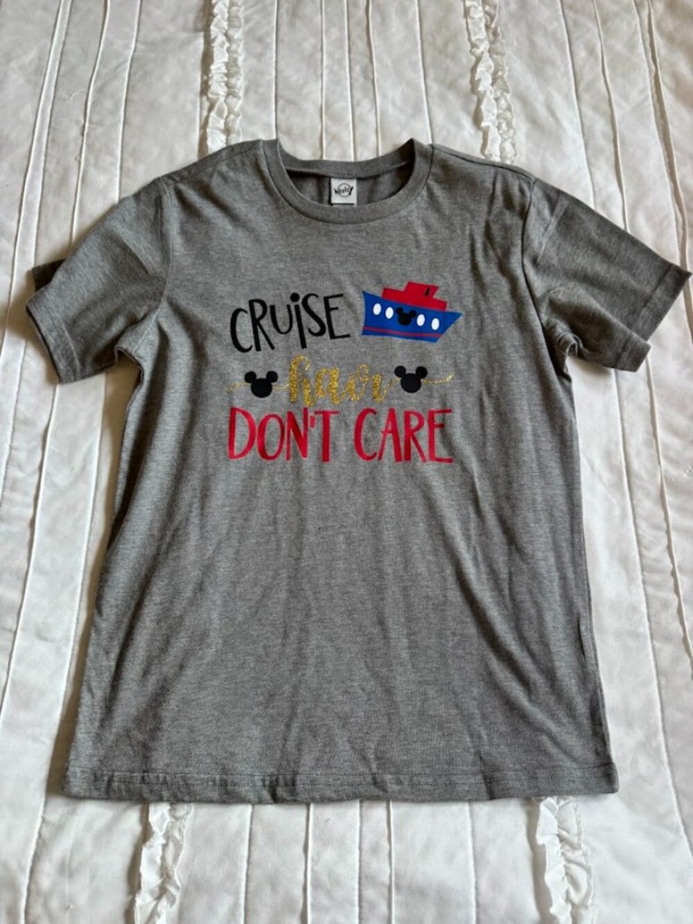 Disney Cruise Line Kids Size 10/12 Cruise Hair Don't Care Gray Tee